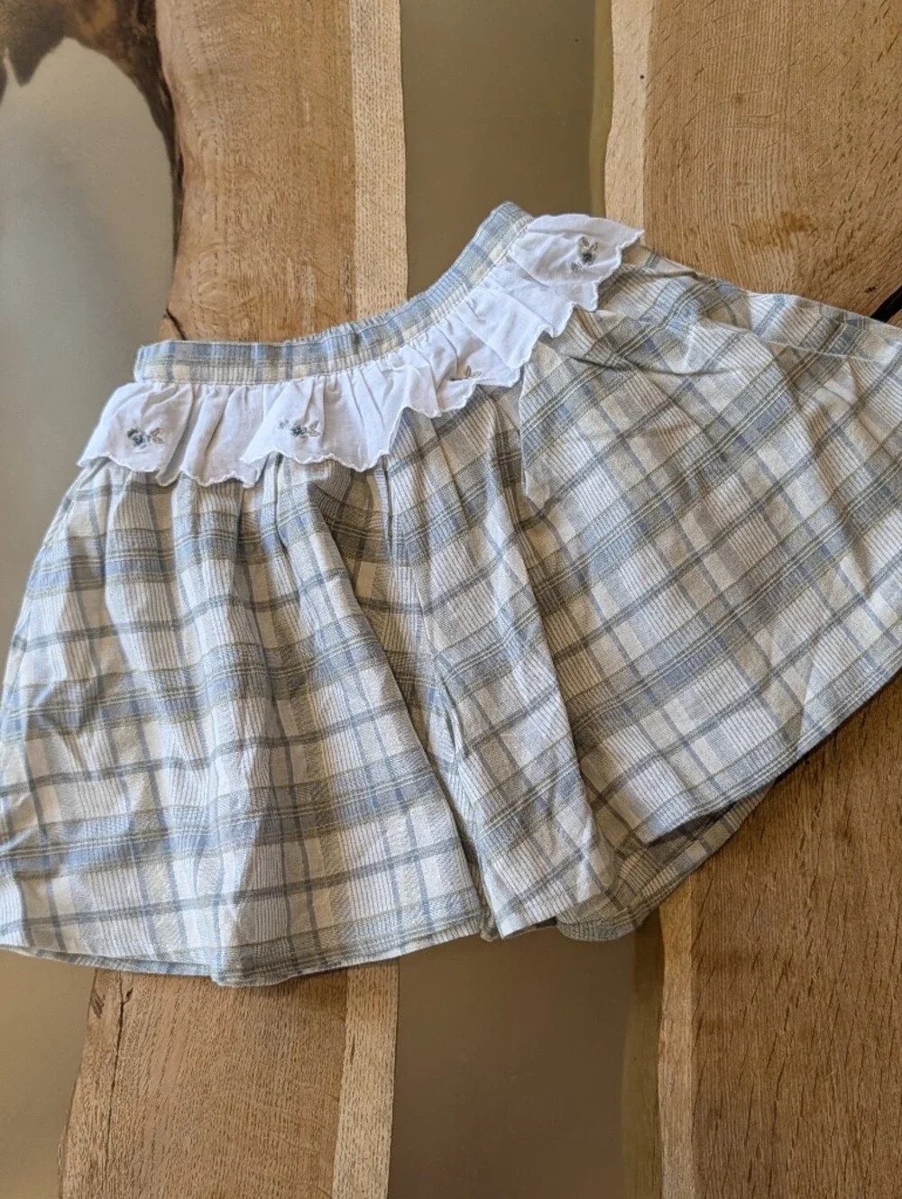 Louisiella Skort Kids Sz 4 Light Blue Plaid Ruffle